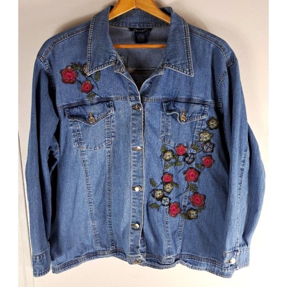Denim&Co Jackets & Coats Womens Embellished Denim Jacket Floral